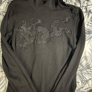 Black Sweater with Dragon Embroidery